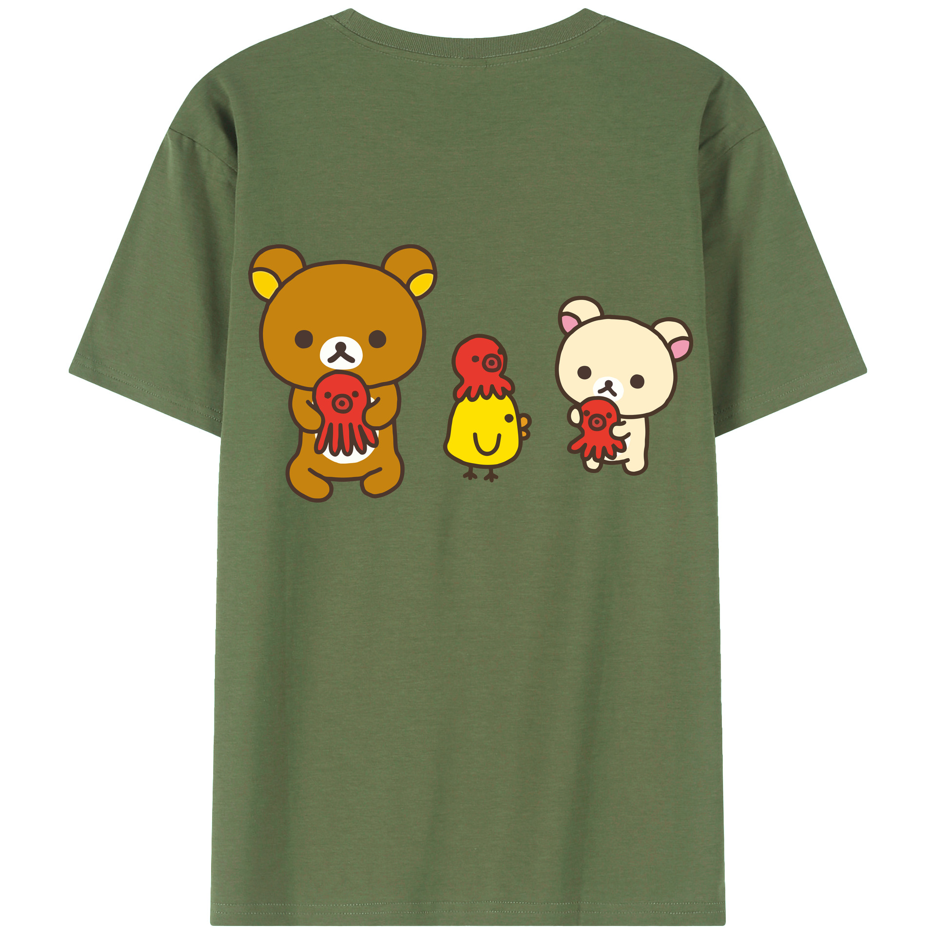 （画像用） リラックマ リラックマ キイロイトリ Rilakkuma Korilakkuma Kiiroitori 綿100％ メンズ半袖Tシャツ（バックプリント） 通気性